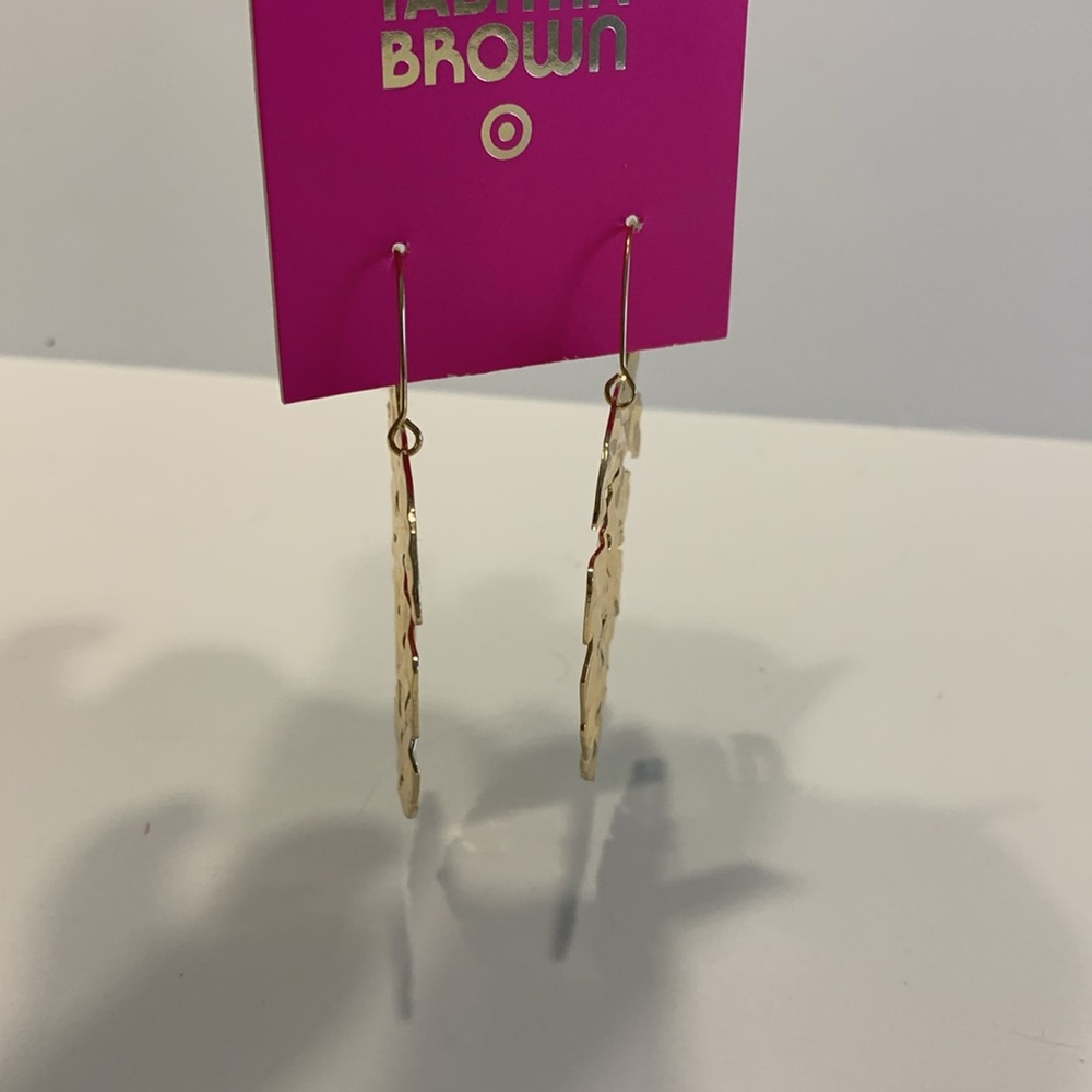 Tabitha Brown Limited Edition Gold Tone Metallic Palm Leaf Drop Earrings - Picture 8 of 11
